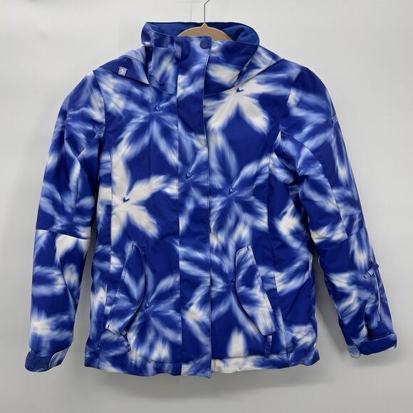 Roxy Girl Jetty Snowboarding Ski Jacket 10 M Hooded Waterproof Blue Floral Coat - Picture 1 of 13